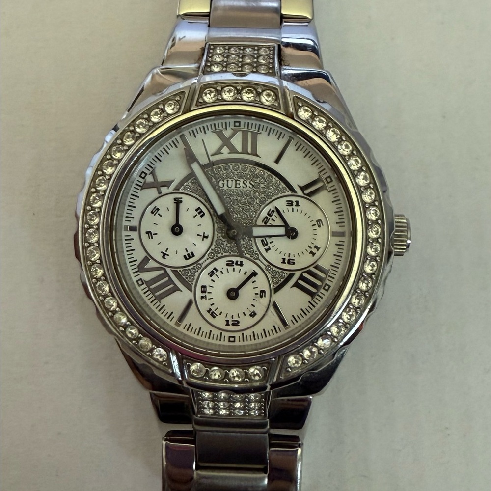 Guess Silver Watch with Crystal Bezel